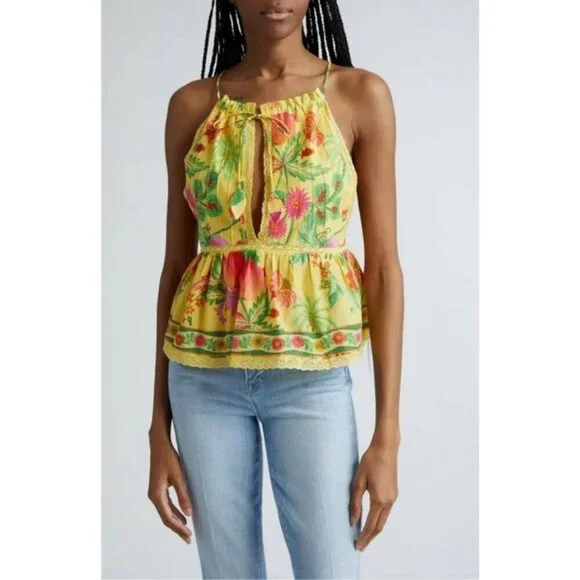 💕FARM RIO💕 Yellow Delicate Fruit Garden Sleeveless Blouse ~ Medium NWT